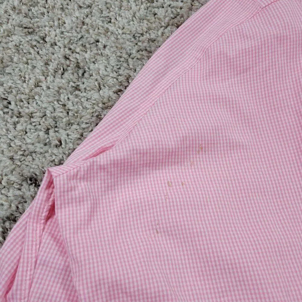 J Crew Shirt Mens Large Pink Check  Button Up Preppy Thompson Shirtings Stains*